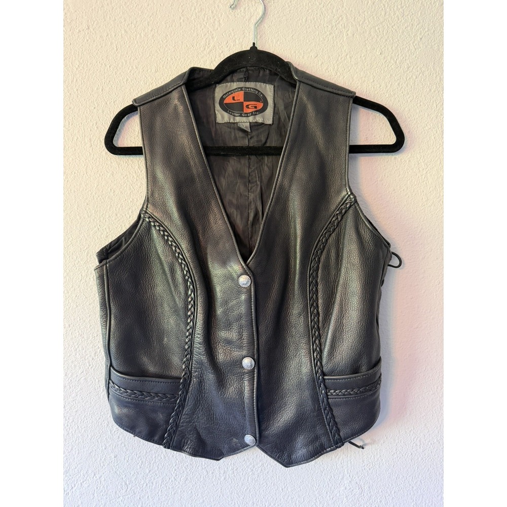 Motorcycle‎ Clothing Co. Leather Vest Black Size 34 Laced Up Side